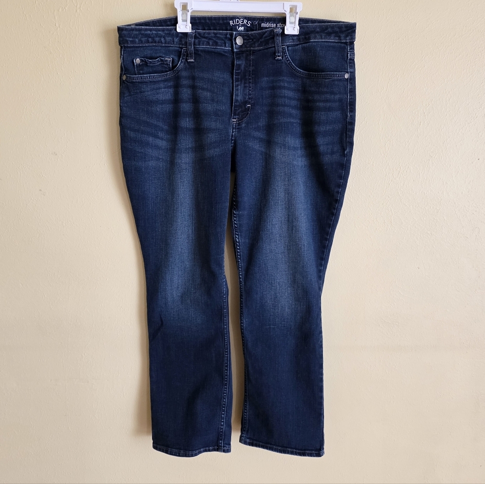 Midrise Straight Leg Petite Jeans Riders By Lee Dark Wash Light Whiskering